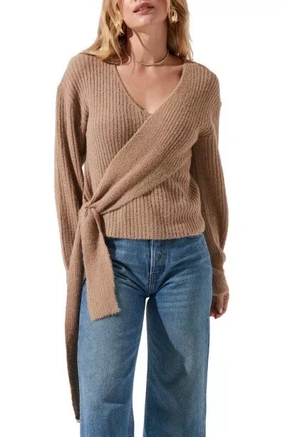 ASTR the Label Ribbed Wrap Front Sweater Women’s Sz L Wool Blend