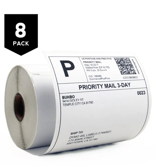 DYMO 4XL Thermal Shipping Labels 4x6 Jumbo Rolls 8 Pack 1744907 Compatible