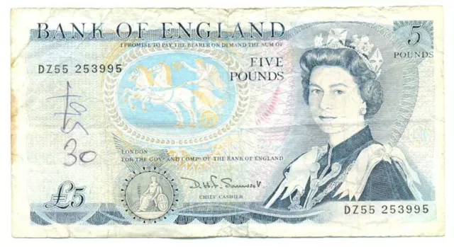 Great Britain UK Kingdom Bank of England 5 Pounds (1980-1987) F Pick #378c