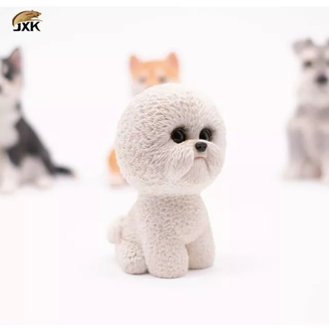JXK Bichon Frise White Color Sitting Ver. Dog Figurine Model Toy Cute Decoration