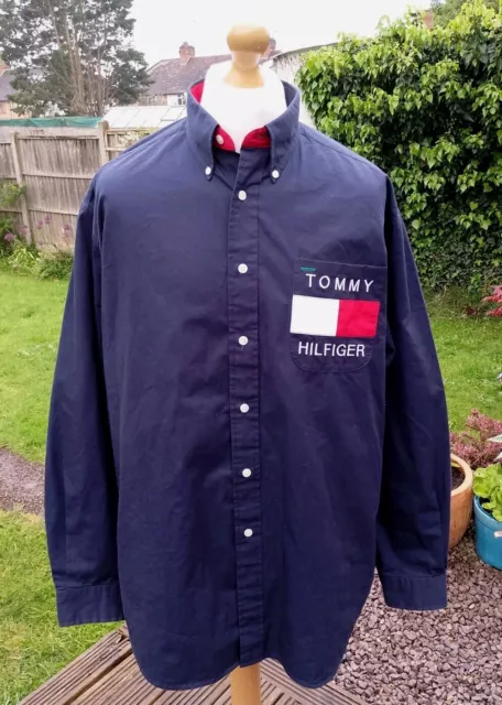 Tommy Hilfiger Big Logo Cotton Shirt Mens Large Authentic Very Good