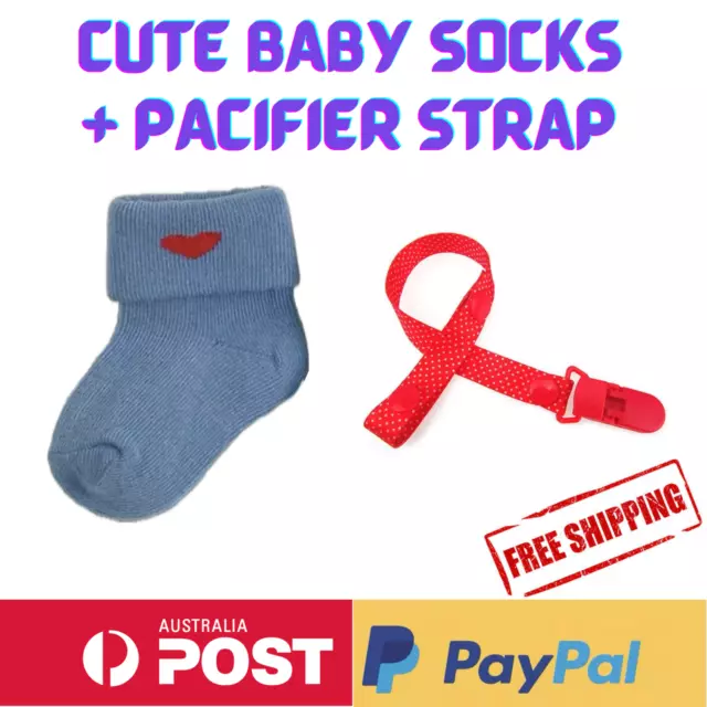 1 pc Baby Pacifier Clip Strap Dummy + 1 pc Cute Socks Gift Quality Soft