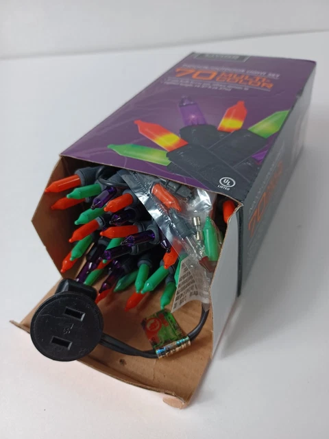 70 Orange Purple Green Halloween Mini Indoor / Outdoor Lights Black Wire NIB
