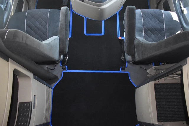 FL Cascadia 2008-2016 Floor Mats Black Carpet With Blue Stitching