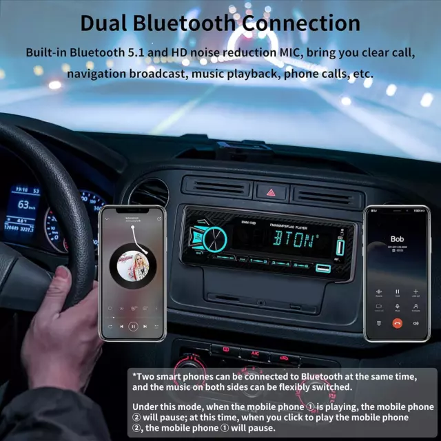 2024 RDS Autoradio Bluetooth 5.1 Vivavoce,1 DIN Auto Radio Stereo Con Telecomand 2