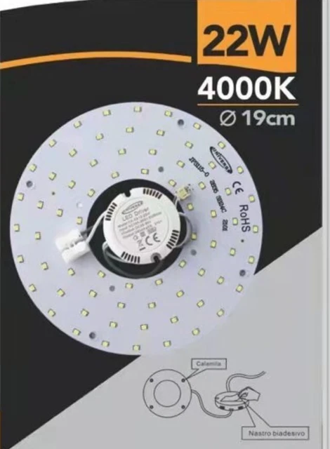 Gloriashoponline Modulo LED Circolare 22W 3000K – Ricambio Per Plafoniere, Luce Calda, 2300 Lm, Diametro 19cm, Installazione Magnetica