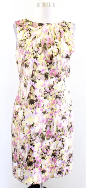 Tahari ASL Levine Abstract Floral Print Silk Ruffle Sheath Dress Size 6 Yellow