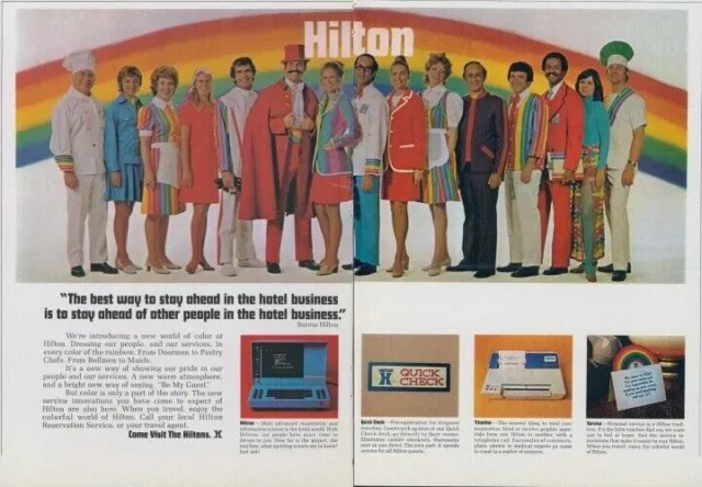 1973 Hilton Hotels Rainbow Uniforms World of Color Be Guest Vintage Print Ad SP6