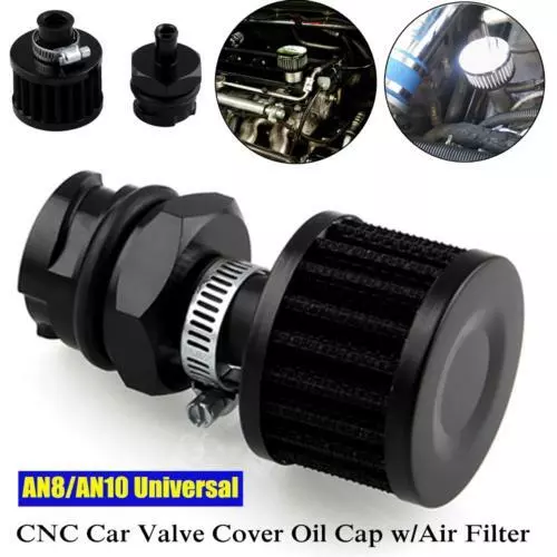 1×CNC Aluminum AN8/AN10 Connector Car Valve Cover Oil Hat w/Air Filter Breather