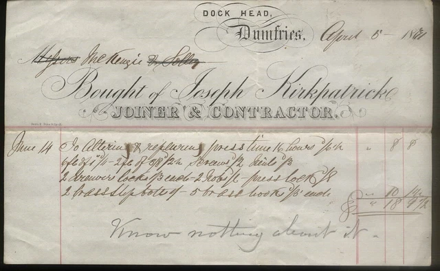 1871 DUMFRIES, DOCK HEAD, JOSEPH KIRKPATRICK, JOINER/CONTRACTOR, TO McKENZIE