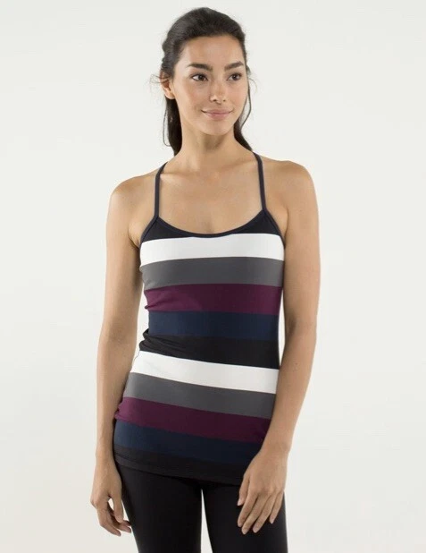 Lululemon POWER Y Pow Stripe Angel Wing Inkwell Tank Top Built-In Bra 4 RARE HTF