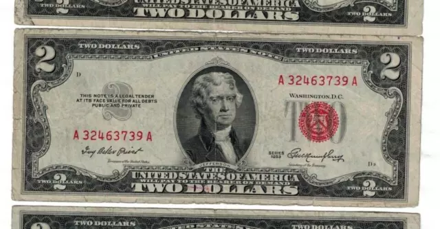 1953 $2 Two Dollar Red Seal/ Selling One Single Note.