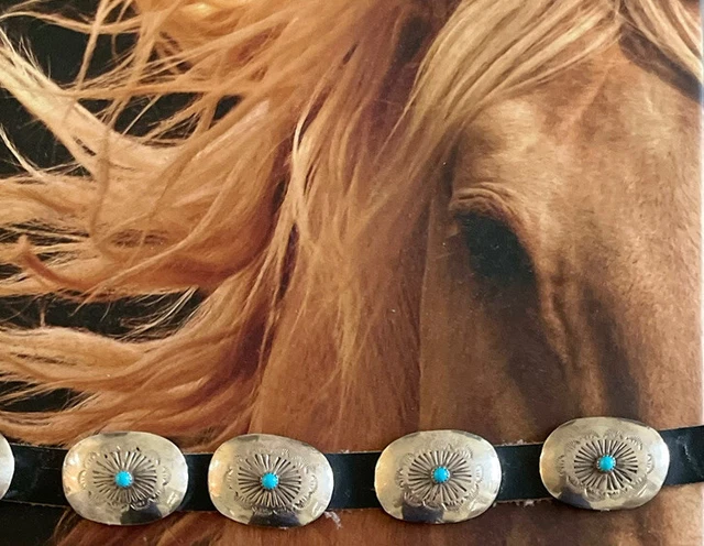 Rare Vintage Sterling Turquoise Handstamped 15-Concho Belt Jackson Hole, Wy