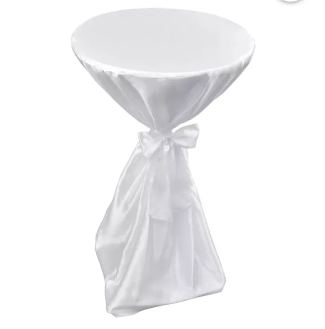 Hussen Stehtisch 80cm, drei (3) Stück mit Schleifenband, Satin, weiß, Hochzeit