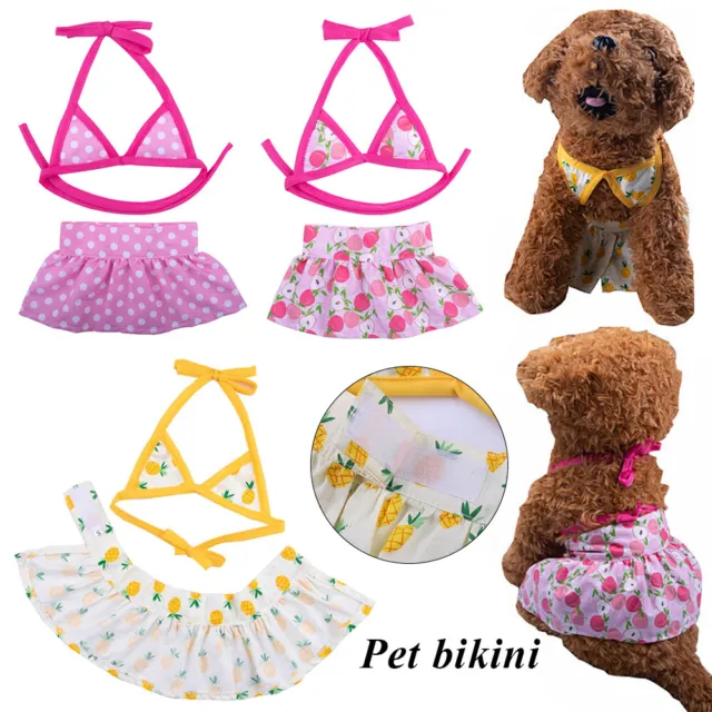 Set bikini cane abito estate gatto abbigliamento animale domestico spiaggia gonna costumi da bagno sexy E
