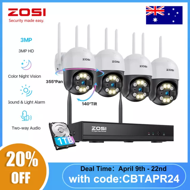 ZOSI 8CH 5MP Wireless Security Camera System NVR 1TB HDD 2K 3MP 355° PTZ CCTV