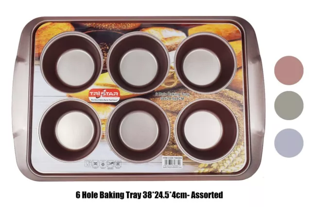 6 Cup Muffin Cupcake Baking Tray Deep Oven Pan Tin Cake Pudding Kitchen Bake38cm