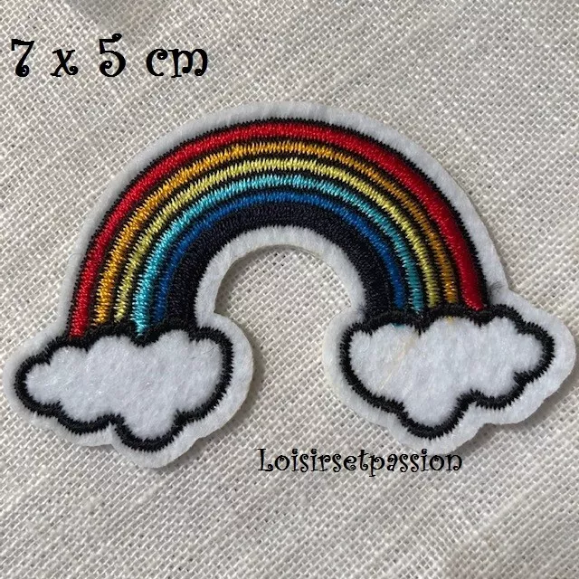 ÉCUSSON PATCH APPLIQUE thermocollant - NUAGE ARC EN CIEL multicolore ** 7 x 5 cm