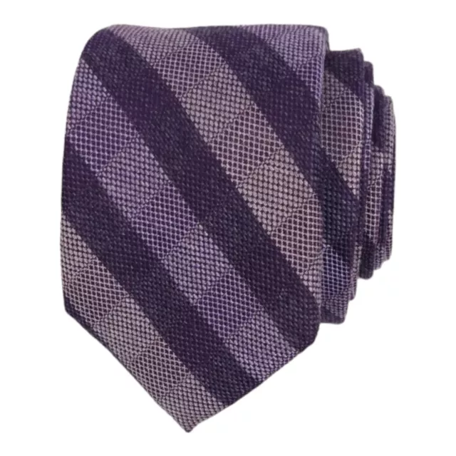 Calibrate Mens Slim Tie 100 Silk Purple Lavender Check Narrow Dress Suit Necktie