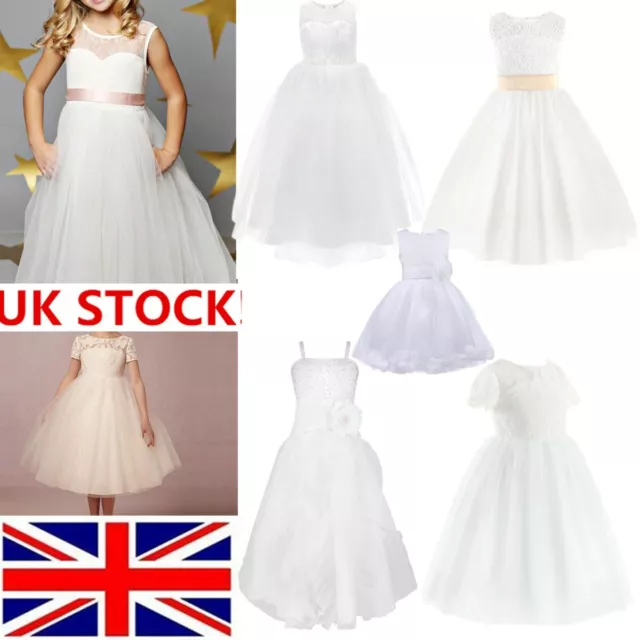 UK Flower Girls Dress Formal Wedding Bridesmaid Pageant Party Kids Lace Gown