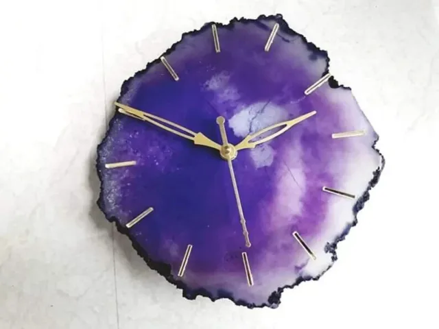 Reloj de pared de diseñador de resina de ágata púrpura || Momento personalizado | Decoración del hogar