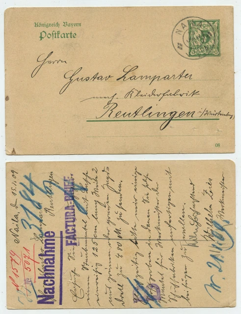 68481 - Ganzsache P 79 (08) - Postkarte - Naila 15.1.1908 nach Reutlingen