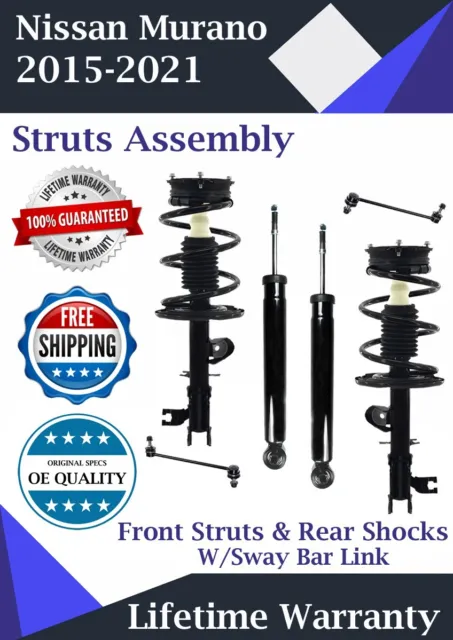 Front Struts & Rear Shocks with Sway Bar for 2015-21 Nissan Murano Lifetime Warr
