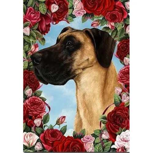 Roses Garden Flag - Uncropped Fawn Great Dane 191531