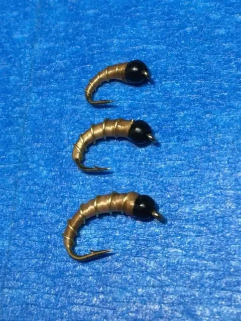 zebra midge tan with black bead and gold wire sizes 12 14 16