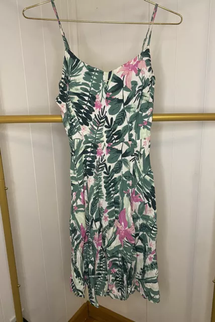 Old Navy XS White Green PINK Floral Sun Dress Women's Fit And Flare NWOT