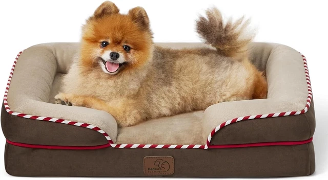 Small Orthopedic Dog Bed - Washable Bolster Sofa for Small, Fondue Fudge Brown