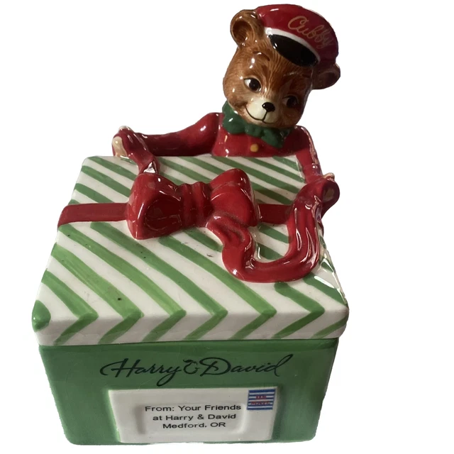 Caja de porcelana Harry & David Holiday con oso cubby 6"" de alto edición limitada, 2010