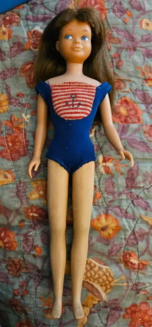 Vintage 1963 Mattel Barbie Brunette Bendable Leg Skipper Doll Orig Swimsuit