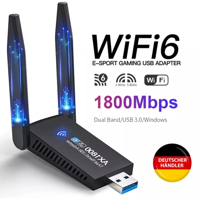 WIFI Adapter WLAN USB 3.0 Stick 1300/1800Mbps Dual-Band Dongle Antenne für PC DE