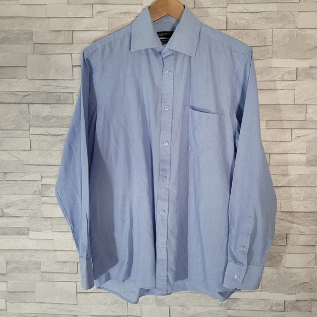 Camicia abito da uomo blu cutaway collo formale 15,5 STATO LEGNO DI CEDRO maniche lunghe