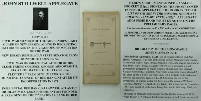 Signed Civil War Governors Light Guard Author Senator 1St Mayor Red Bank Nj