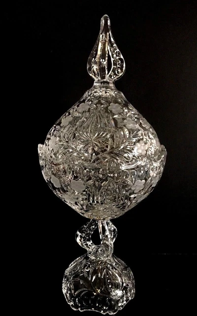 Vintage Large Tall Pressed Glass Pedestal Lidded Compote  Stunning!