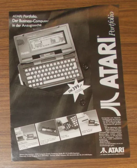 Seltene Werbung ATARI PORTFOLIO - Der Business-Computer für die Anzugtasche 1991