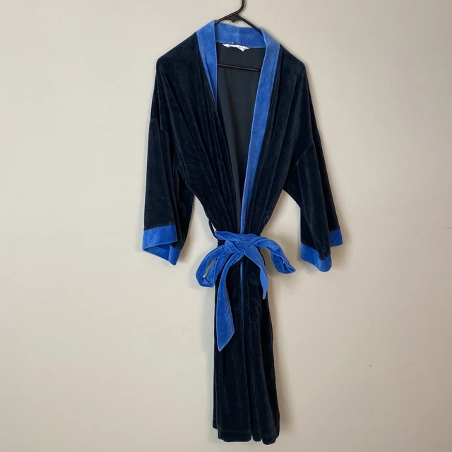 VTG Christian Dior Monsieur One Size Robe Black/Blue Cotton/Polyester 1980s Rare