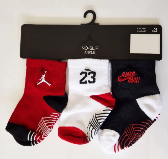 Nike Air Jordan Baby Boys Socks 3 Pairs Ankle No Slip Size 2 to 4 Years BNWT