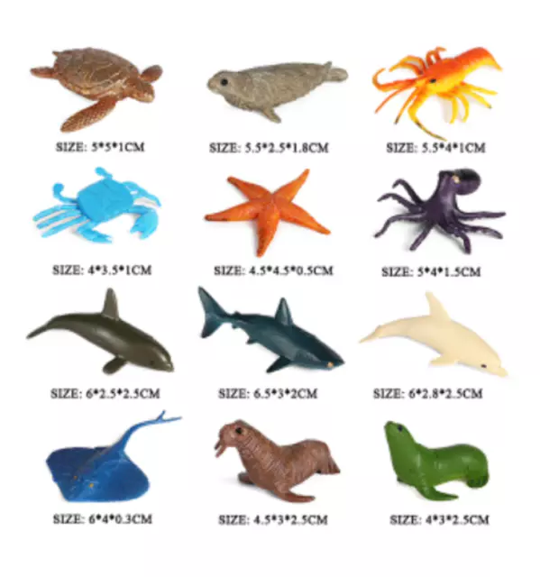 12pcs/set Ocean Aquarium  Whale Shark PVC Toy Sea Animals Figure Doll Kids Gift