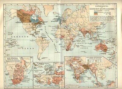 1897 = COLONIE BRITANNICHE NEL MONDO = Antica MAPPA = OLD MAP 