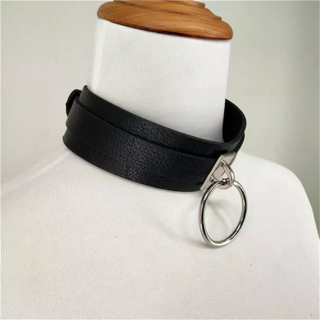 Punk Gothic Leather Choker O-ring Buckle Collar Necklace Lady Jewellery