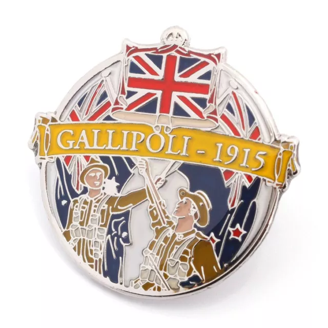 WW1 GALLIPOLI ANZACs TOGETHER LAPEL PIN - new on card ENAMELLED AUSSIE & KIWI