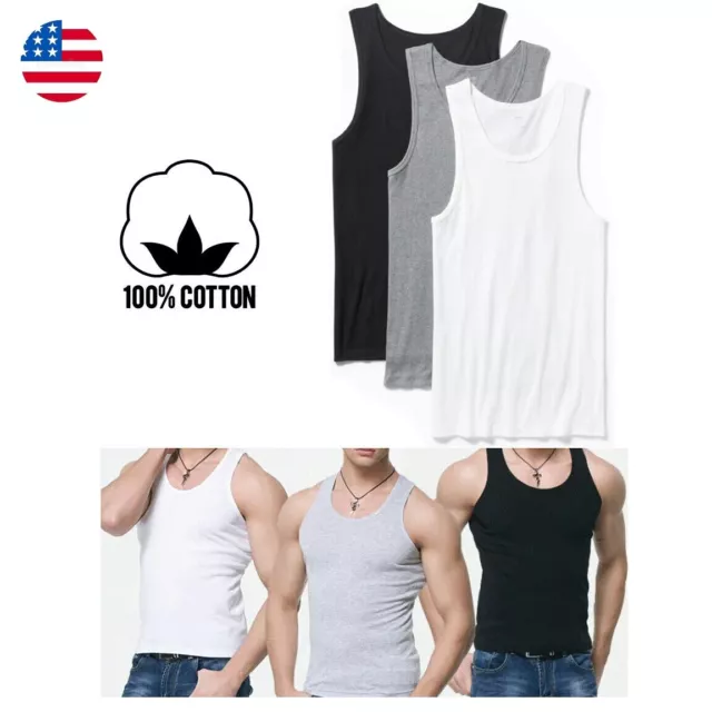 Camisetas sin manga para Hombre 100% algodón sin etiqueta Paquete de 3 franelas