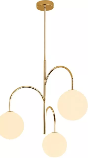 Flyrose Mid Century Modern 3-Light Milk Glass Globe Chandelier Brass Gold (#R25)