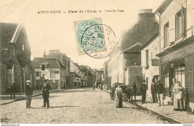 S10401 cpa 91 Athis Mons - Place de l'Eglise et Grande Rue