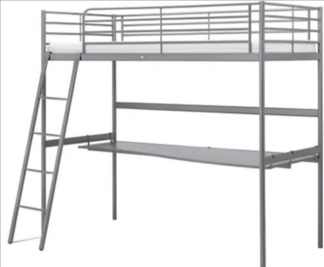 BUNK / CABIN Bed (IKEA SVARTA) with Desk and Mattress Silver/Grey