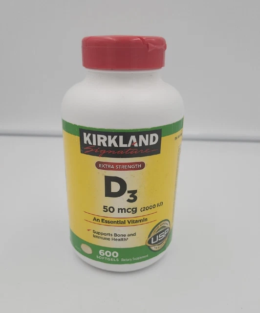 KIRKLAND SIGNATURE EXTRA Strength Vitamin D3 2000 IU 600 Softgels Exp 8