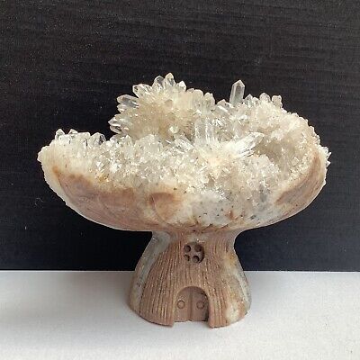 317g Natural quartz crystal cluster mineral specimen, hand-carved the Tree house